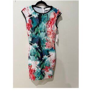 Bisou Bisou by Michele Bohbot Sleeveless Watercolor Floral Sheath Bodycon Sz 8